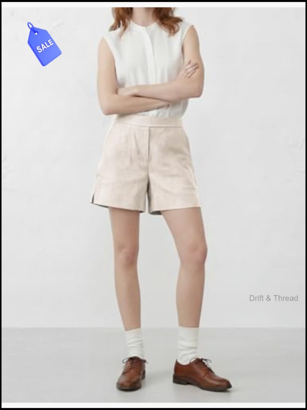 Linen-Blend Wide-Leg Shorts Mid-Rise with Pockets Casual Summer - Picture 5 of 7